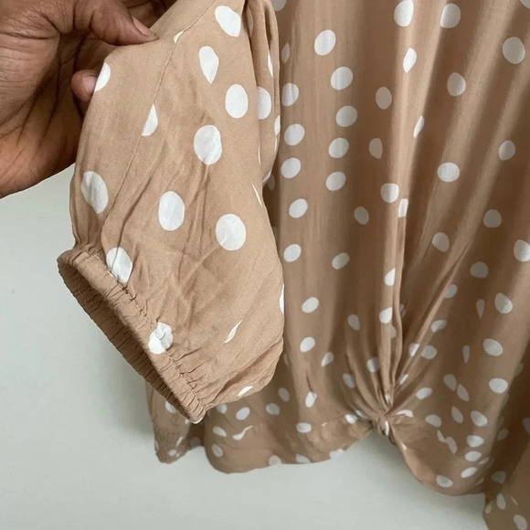 Torrid Tan Polka Dot Blouse - Picture 3 of 7